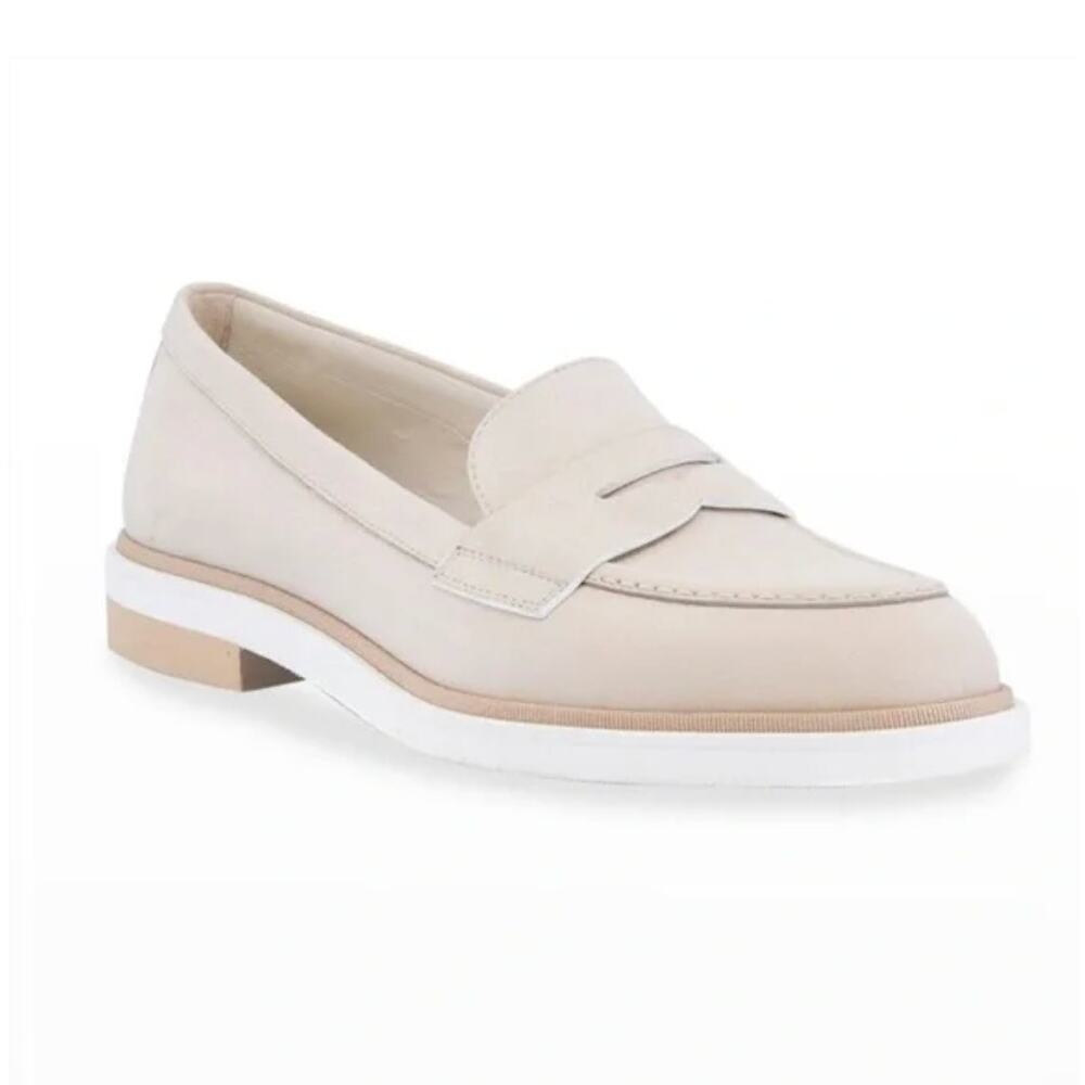 SANTONI Ancient Penny Loafers Leather Nubuck Suede Leather Cream Sz 40 / 10